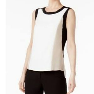 Calvin Klein Top Colorblock Hi-Low Cream New